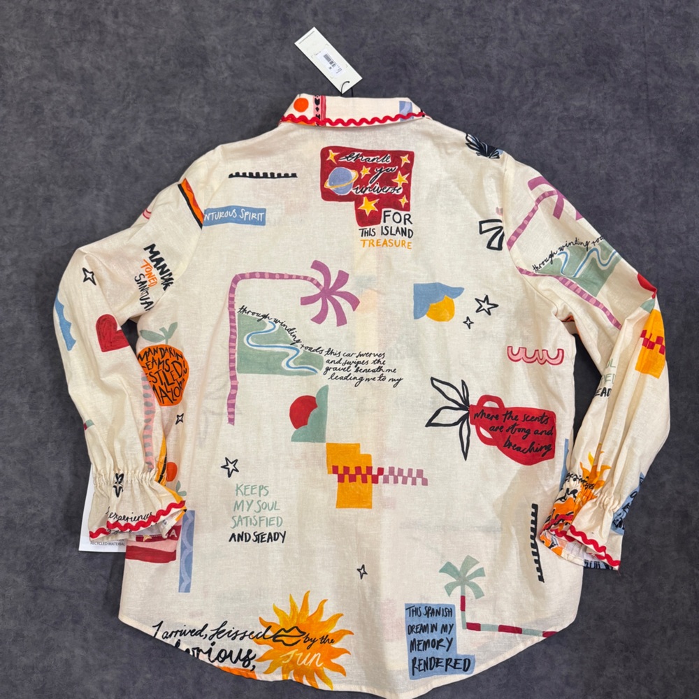Women NEVER FULLY DRESSED Cream Linen blend Geanie embroidered frill cuff shirt - Picture 5 of 9